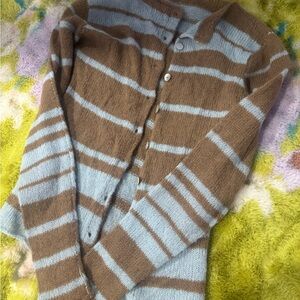 Oliviasknitwear Brown and Blue Striped cardigan